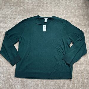 Gap 100% Italian Merino Wool V Neck Sweater Mens XXL Green Preppy Academia NWT